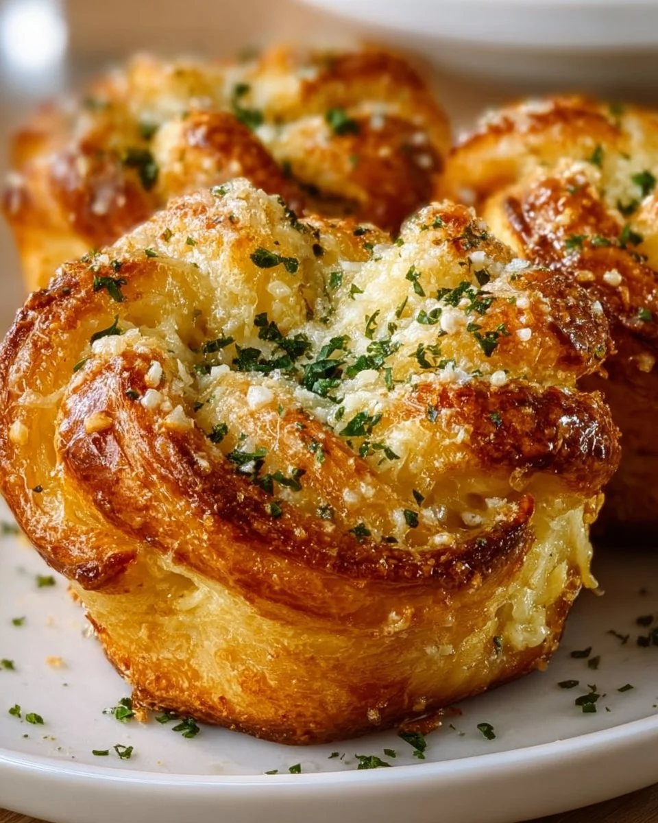 Cheesy Garlic Cruffin with delicious cheese and garlic filling on a plate.
