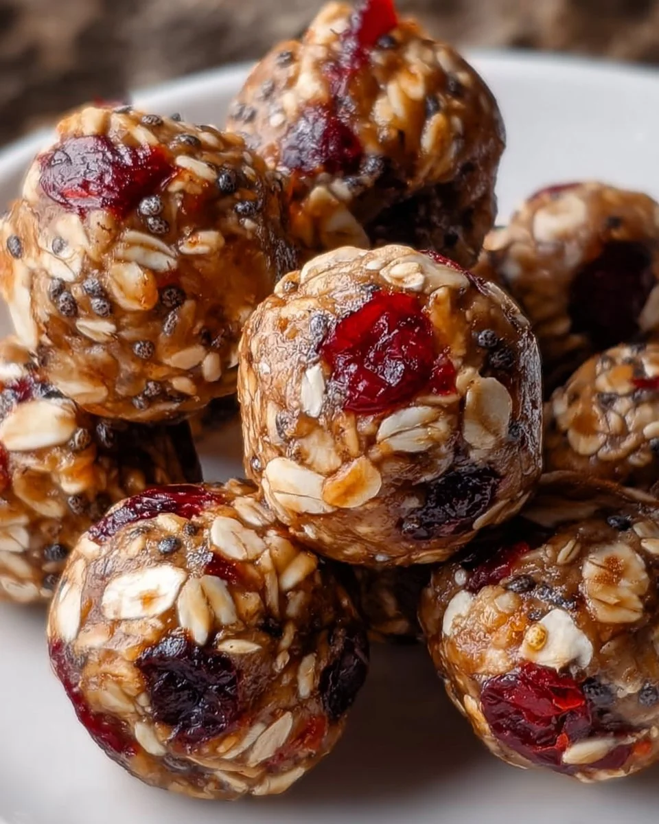 A delicious plate of Cherry Cranberry Energy Bites, a healthy snack option.