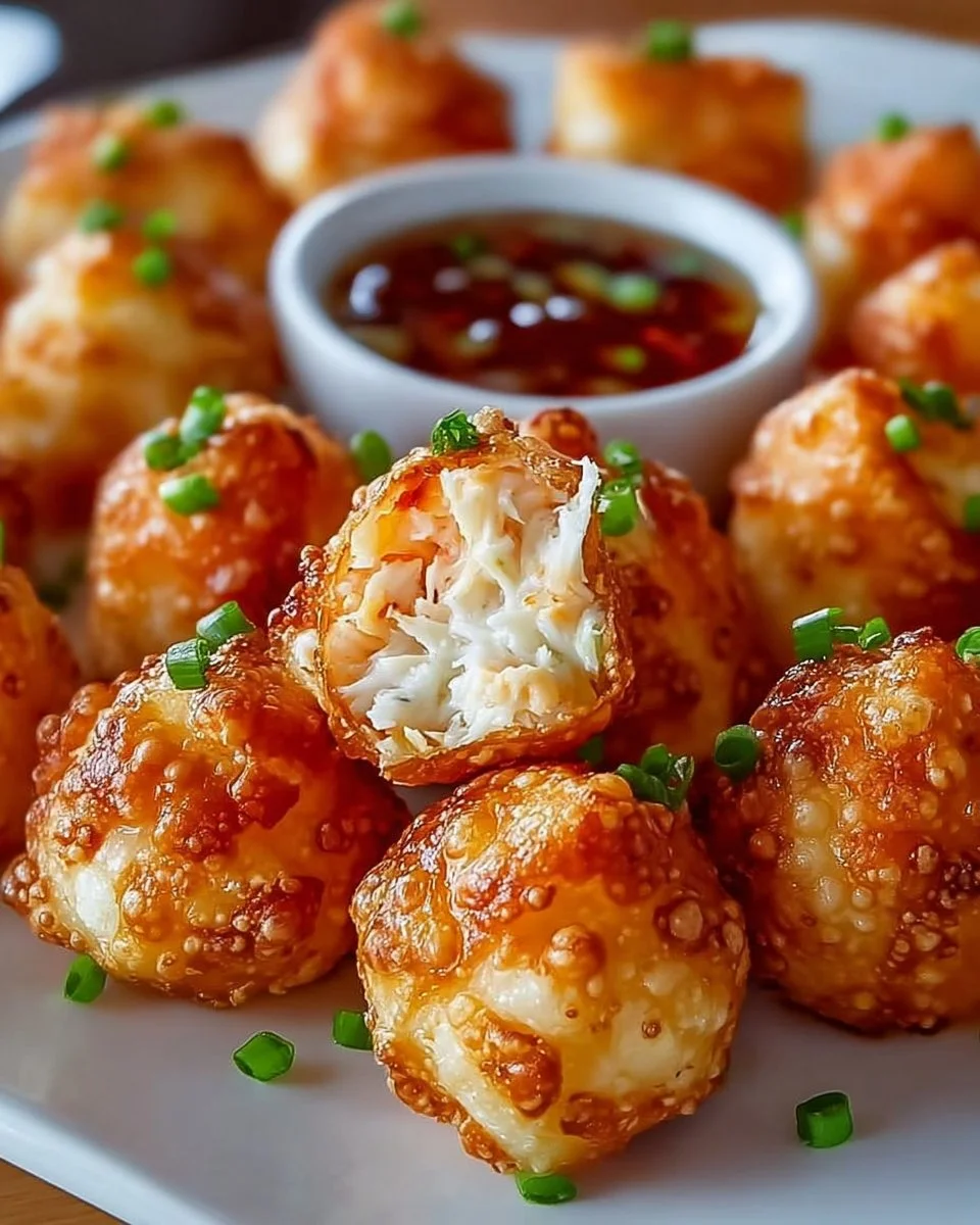Crispy crab rangoon bombs served as an appetizer at a gathering