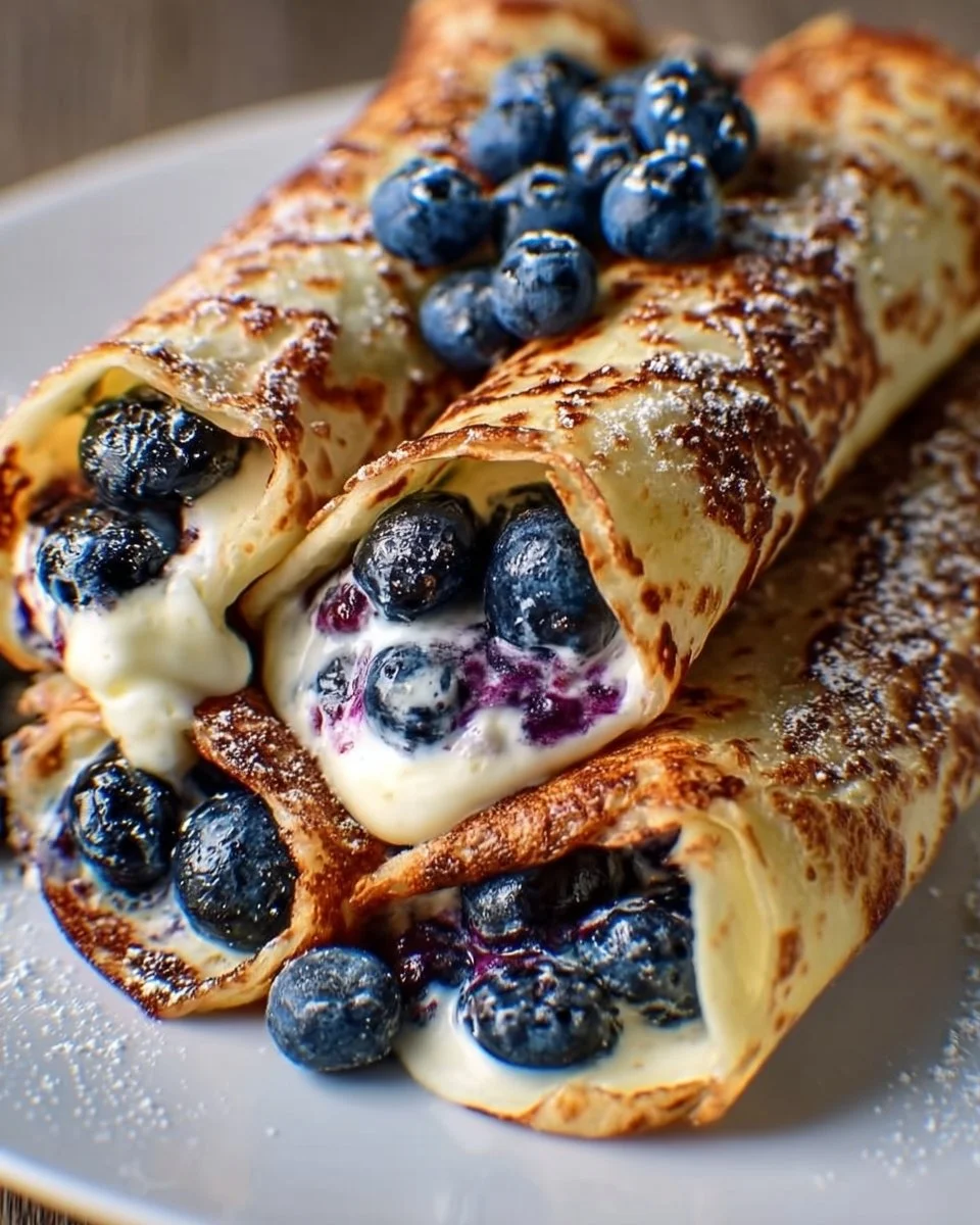 Crispy keto blueberry cream cheese roll-ups on a plate