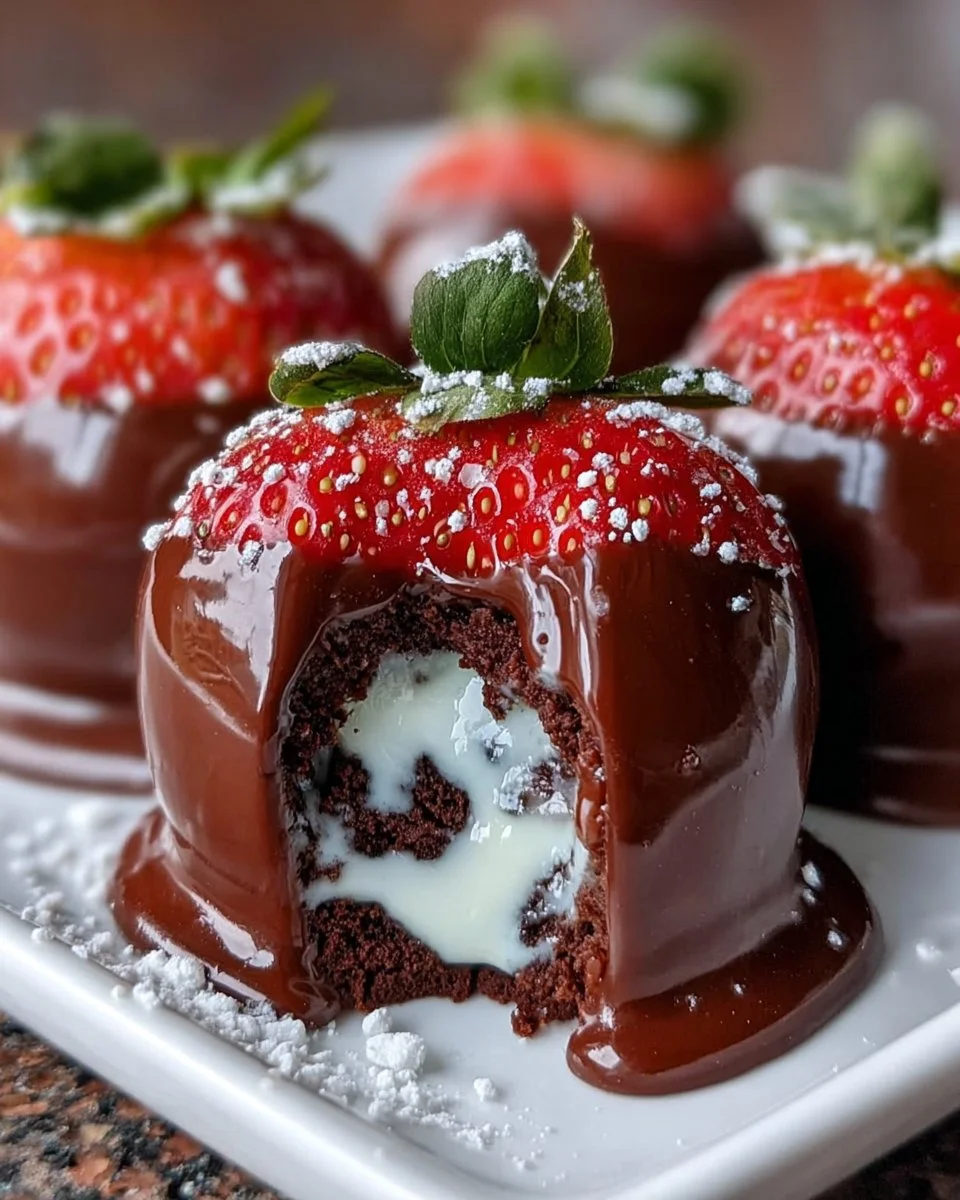 Delicious chocolate strawberry bombs from Dubai, featuring rich chocolate and fresh strawberries.