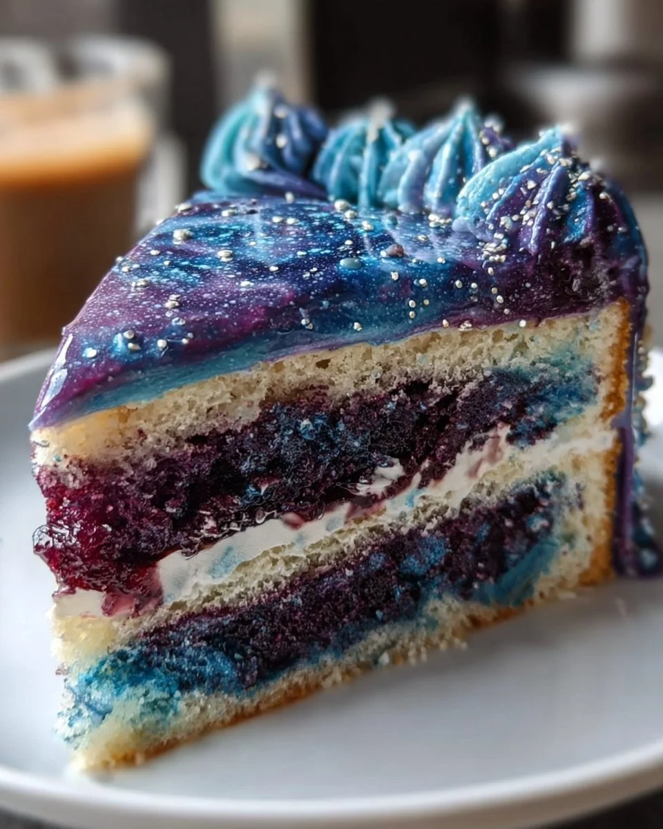 Delicious Galaxy Cake with colorful cosmic decoration and star themes.