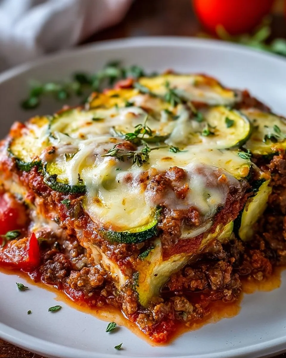 Guilt-free zucchini pizza casserole baked and garnished with fresh herbs