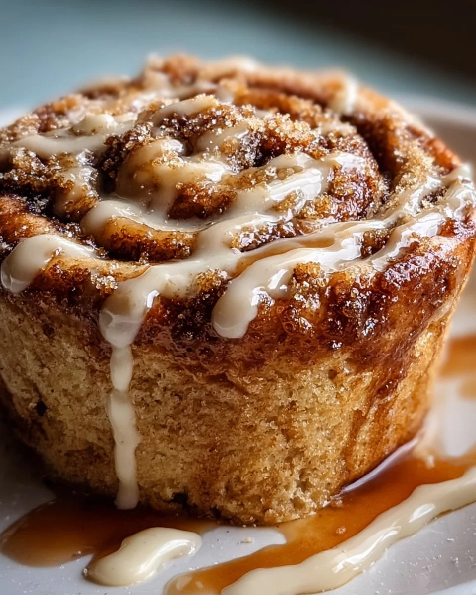 High-protein cinnamon roll mug cake in a white mug