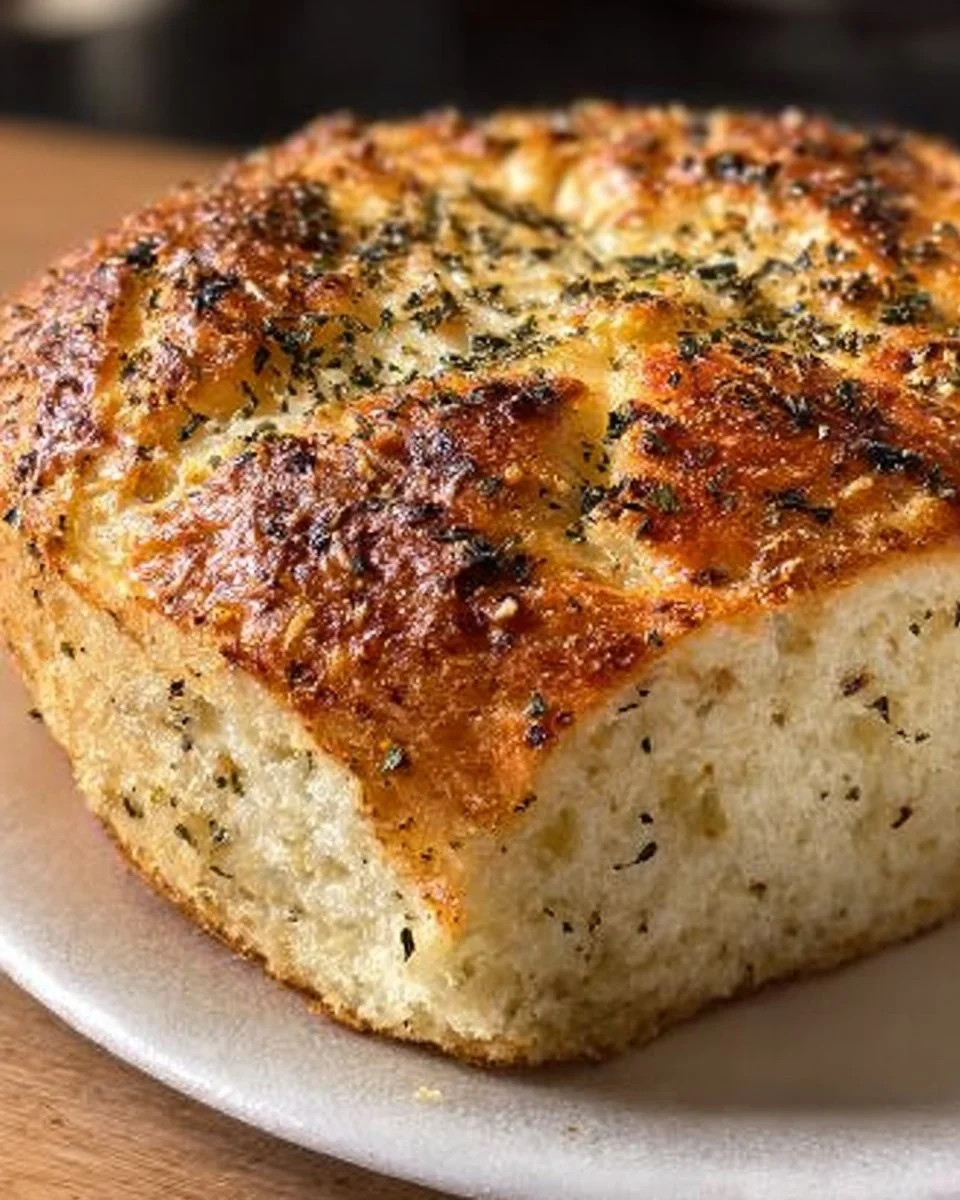 Freshly baked Italian herbs and cheese bread with a golden crust