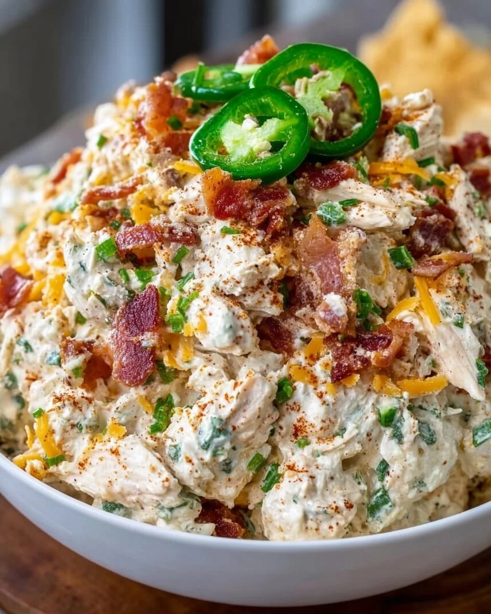 Jalapeno Popper Keto Chicken Salad served in a bowl with fresh ingredients