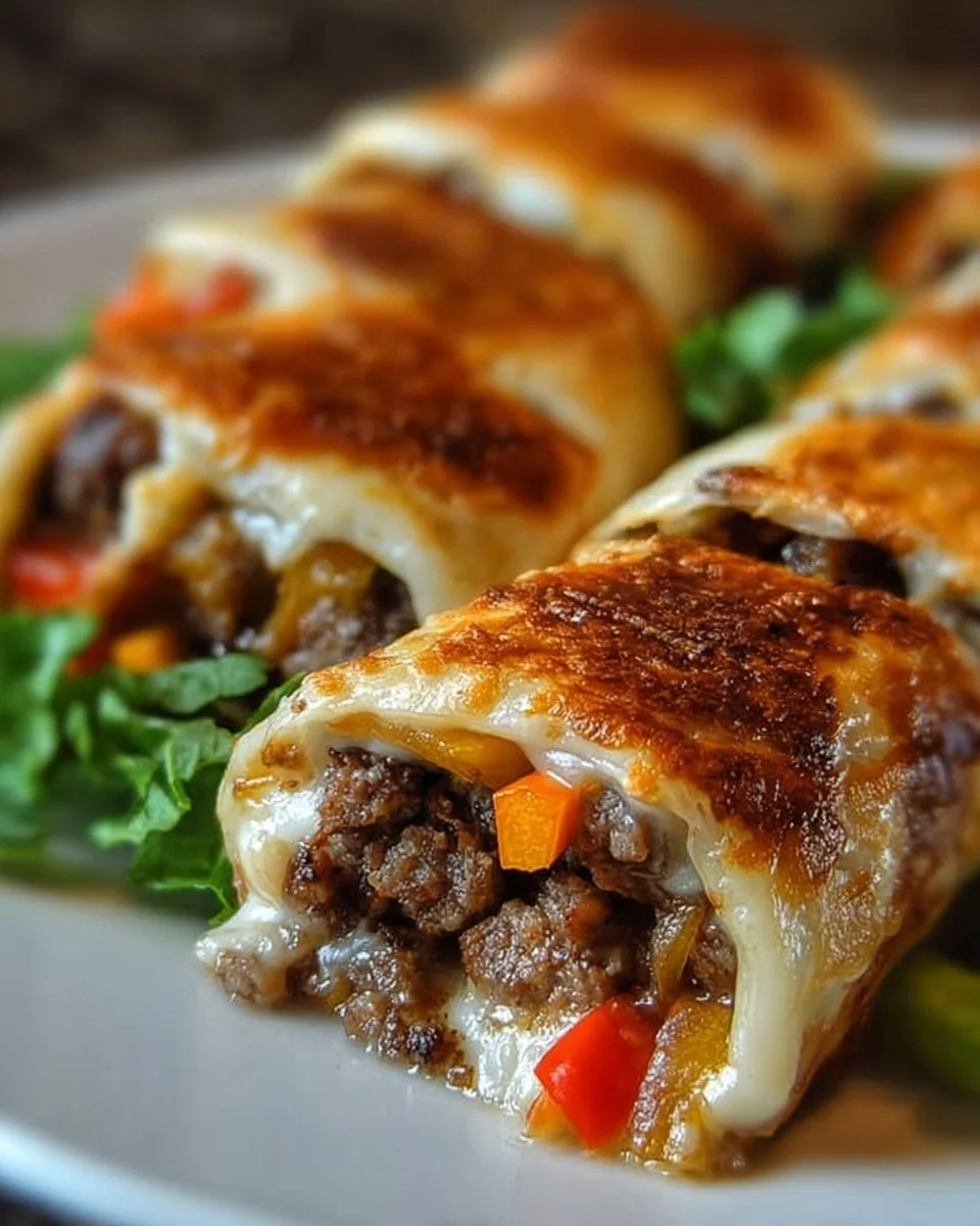 Delicious Keto Philly Cheesesteak Roll Ups served on a plate with toppings