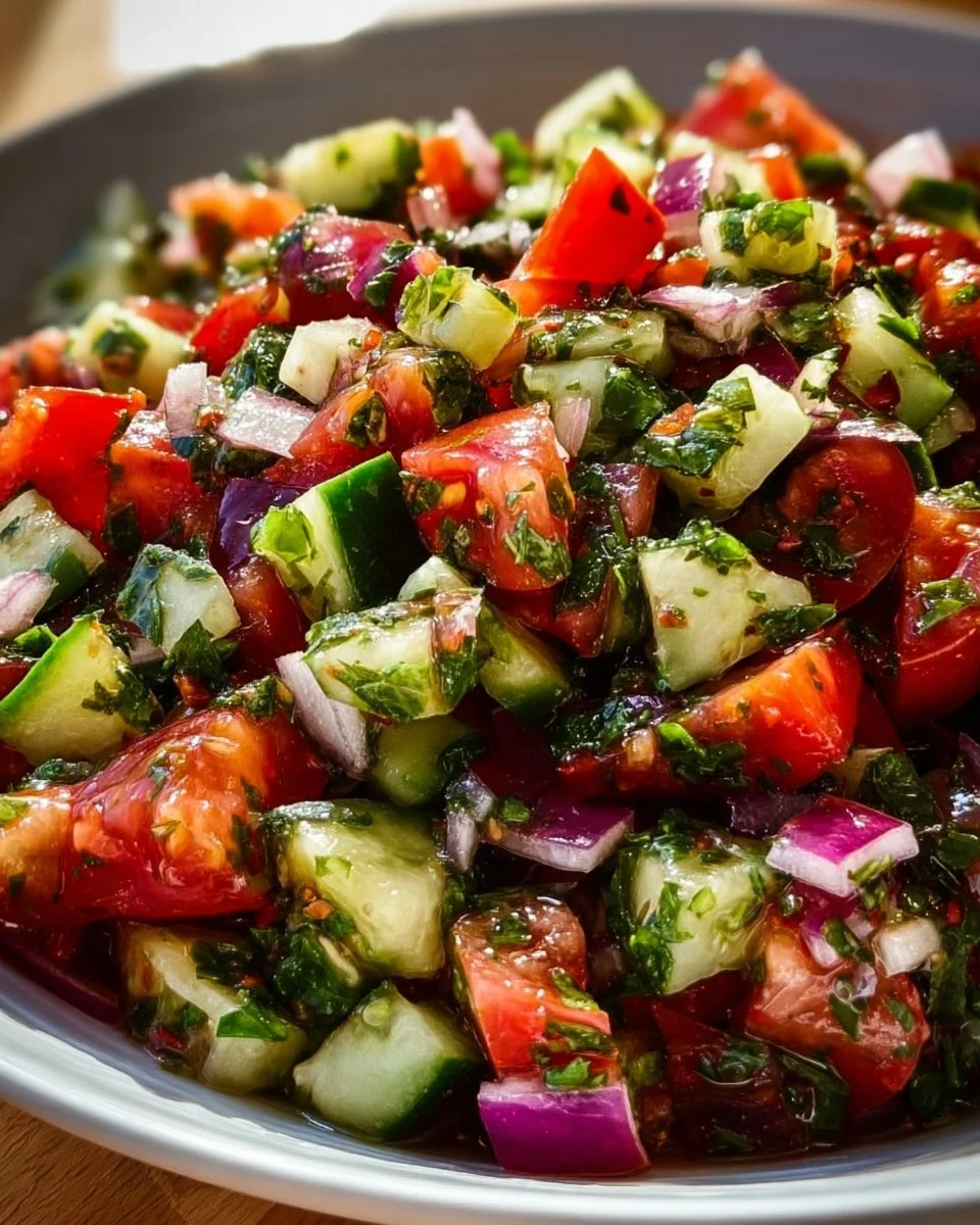 Mediterranean Fresh Herb Salad with colorful vegetables and aromatic herbs