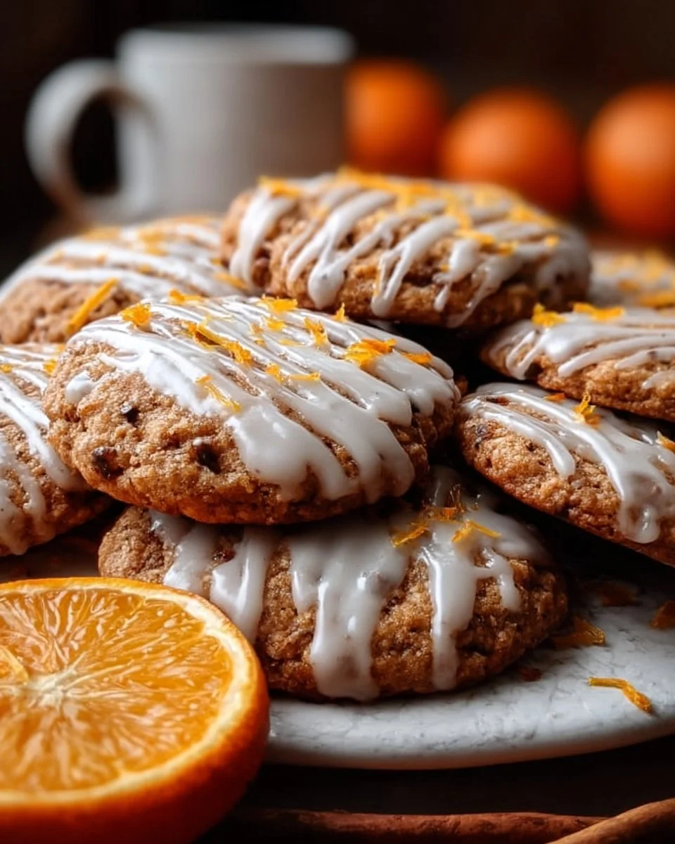 Delicious Orange Clove Cookies with a spiced glaze on a festive plate