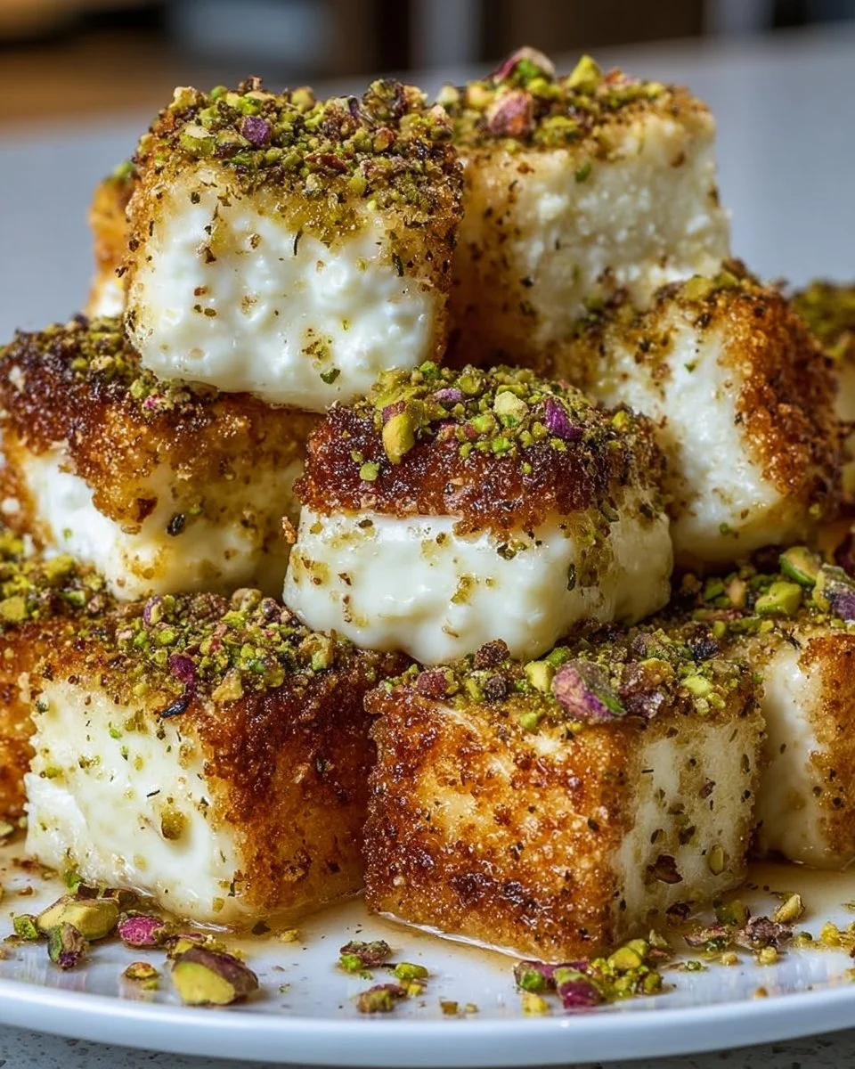 Savory pistachio-crusted brie bites served on a platter
