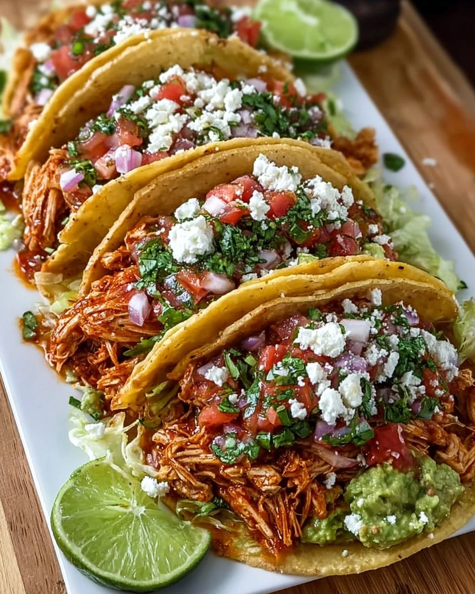 Irresistible slow cooker chicken tacos served with fresh toppings