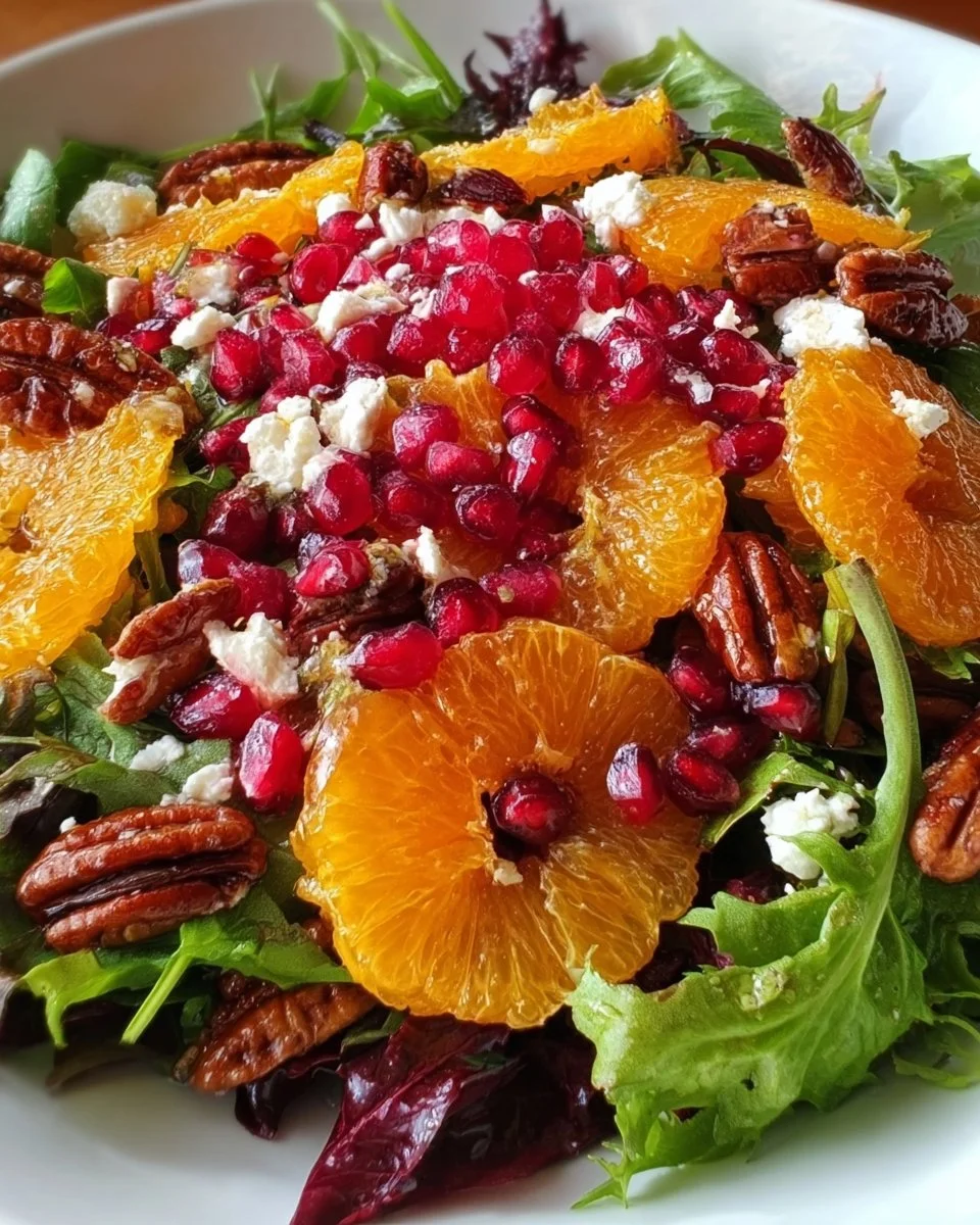 Colorful winter salad with fresh greens, fruits, and nuts for a seasonal dish