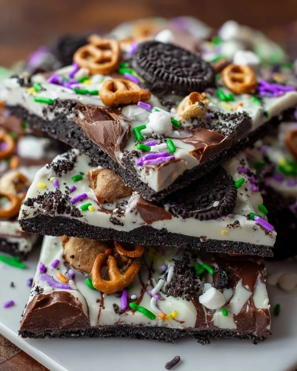 Delicious 5-Ingredient Oreo Bark with crushed Oreos and chocolate.