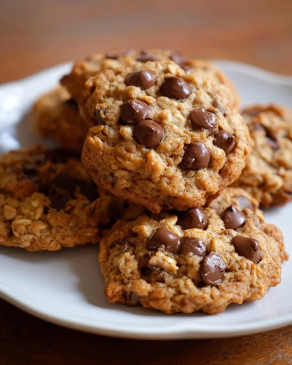 5-Ingredient Peanut Butter Oatmeal Chocolate Chip Cookies on a plate
