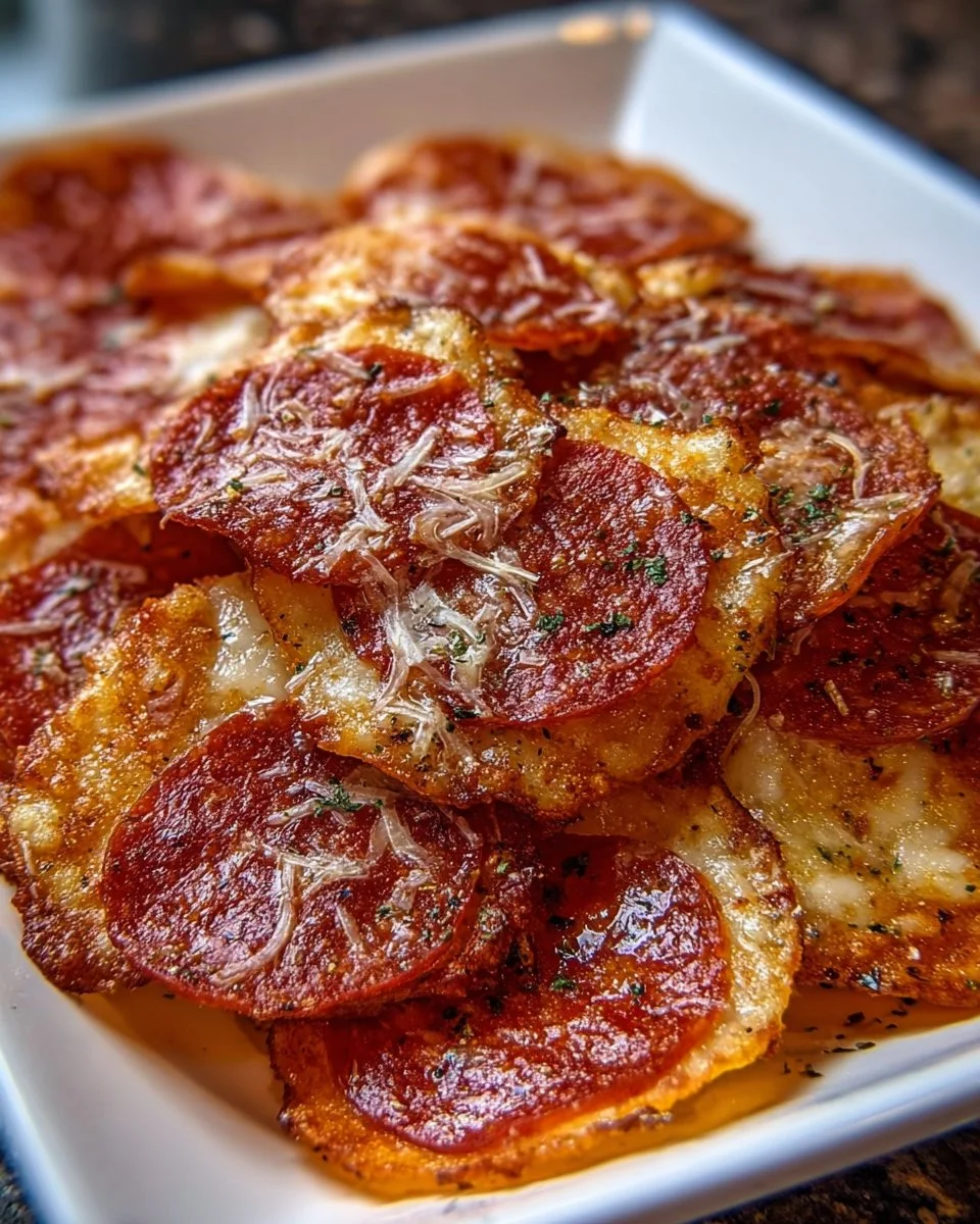 Crispy air fryer pepperoni pizza chips served as a tasty snack