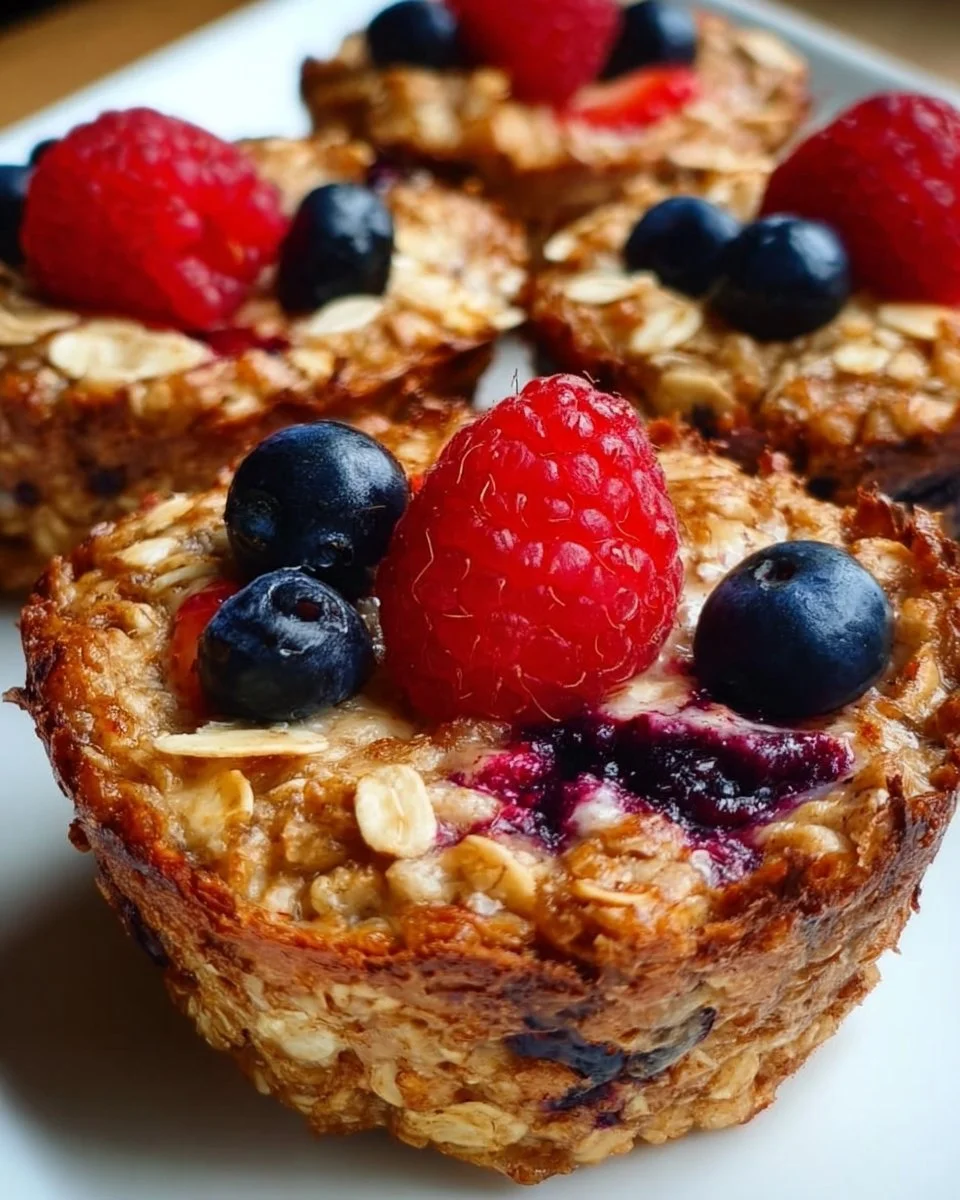 Delicious baked oatmeal cups topped with fresh berries for a nutritious breakfast
