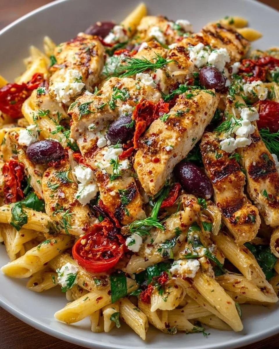 Delicious Chicken Feta Pasta with fresh ingredients and Greek flavors