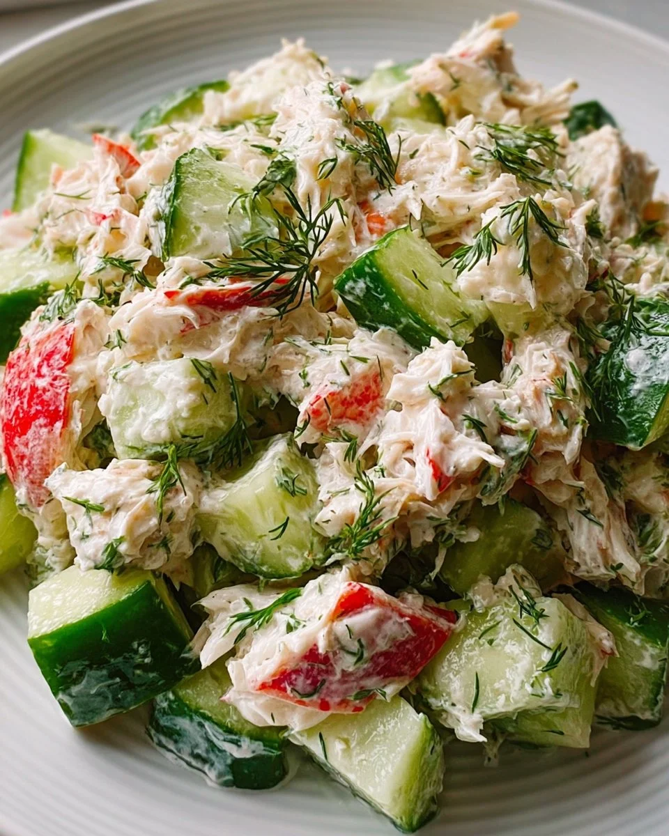 Chilled Cucumber Crab Salad with fresh crab and cucumbers served in a bowl