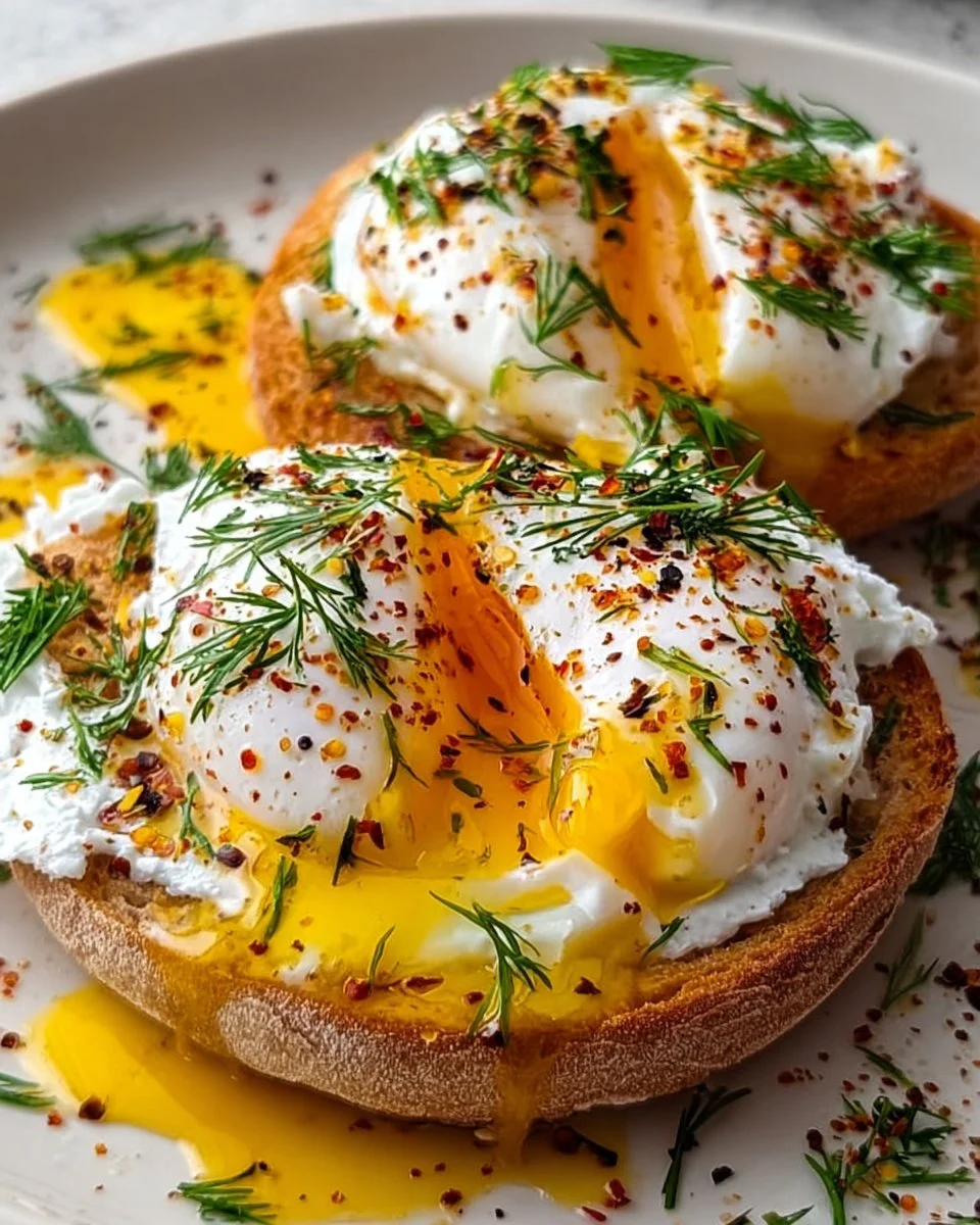 A delicious plate of Çılbır Eggs Benedict showcasing poached eggs and Turkish flavors.