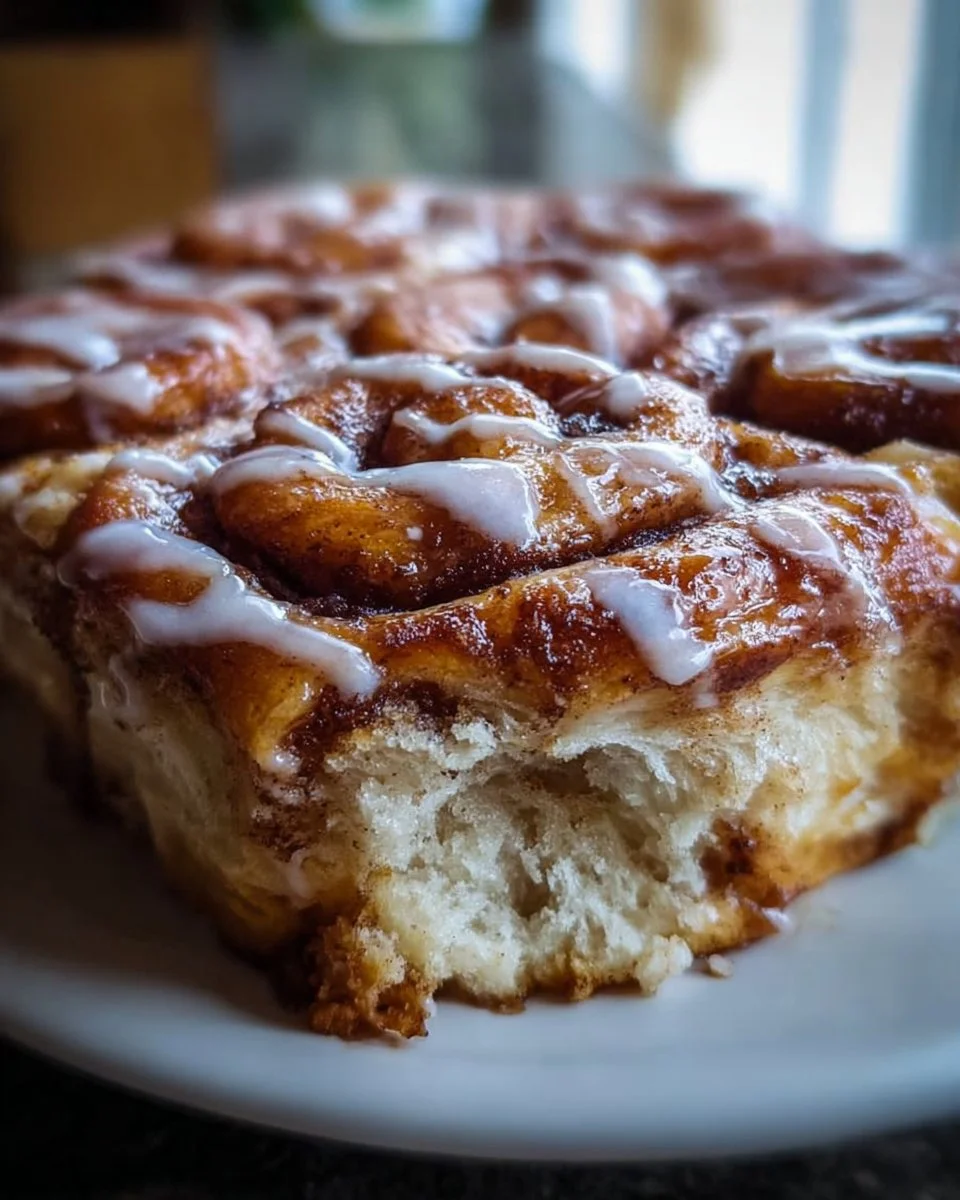 Freshly baked Cinnamon Roll Focaccia with drizzled icing on top