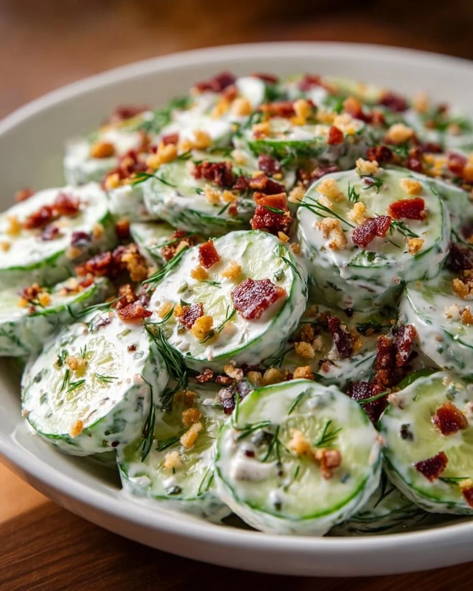 Bowl of Cucumber Ranch Crack Salad with fresh cucumbers and ranch dressing