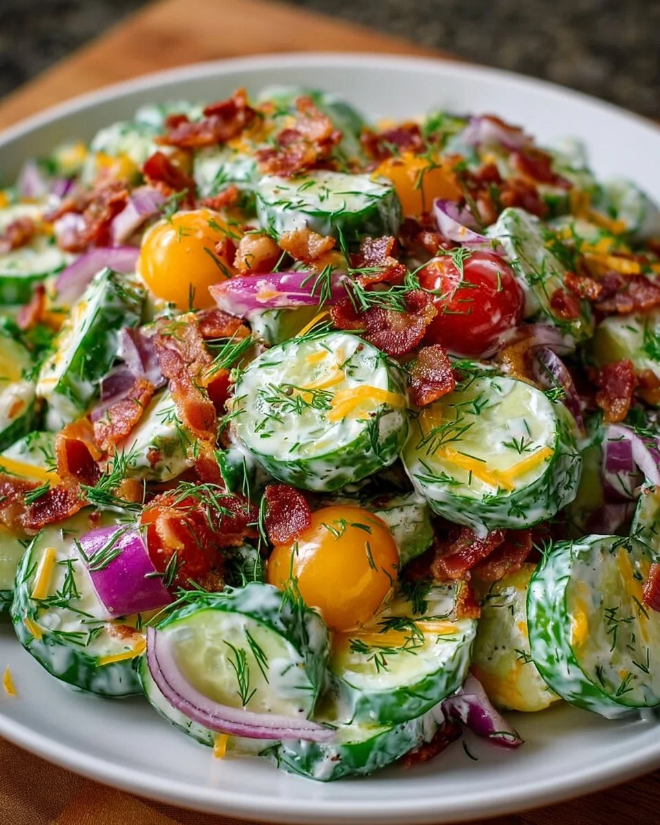 Cucumber Ranch Crack Salad with fresh cucumber, ranch dressing, and herbs
