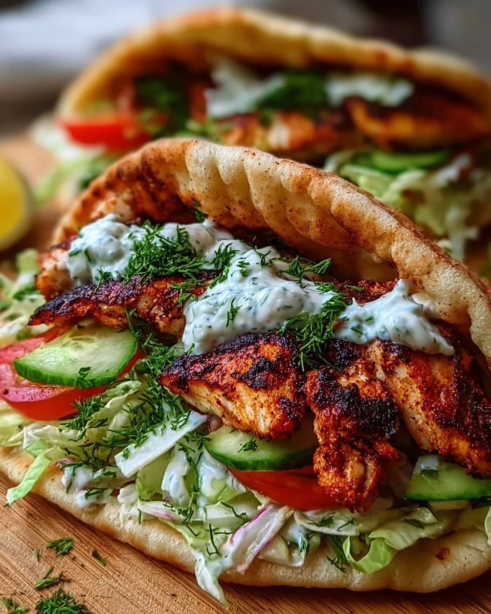 Delicious chicken pitas filled with fresh vegetables and savory spices