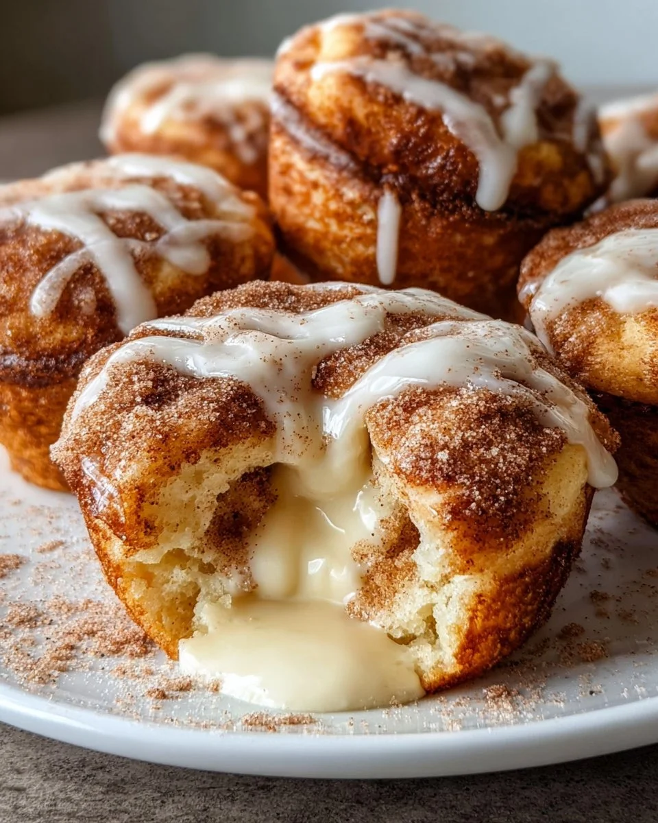 Gooey cinnamon cream cheese muffins fresh out of the oven, warm and delicious.