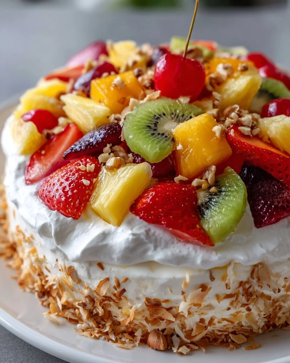 Hawaiian Cheesecake Salad with tropical fruits and creamy cheesecake blend
