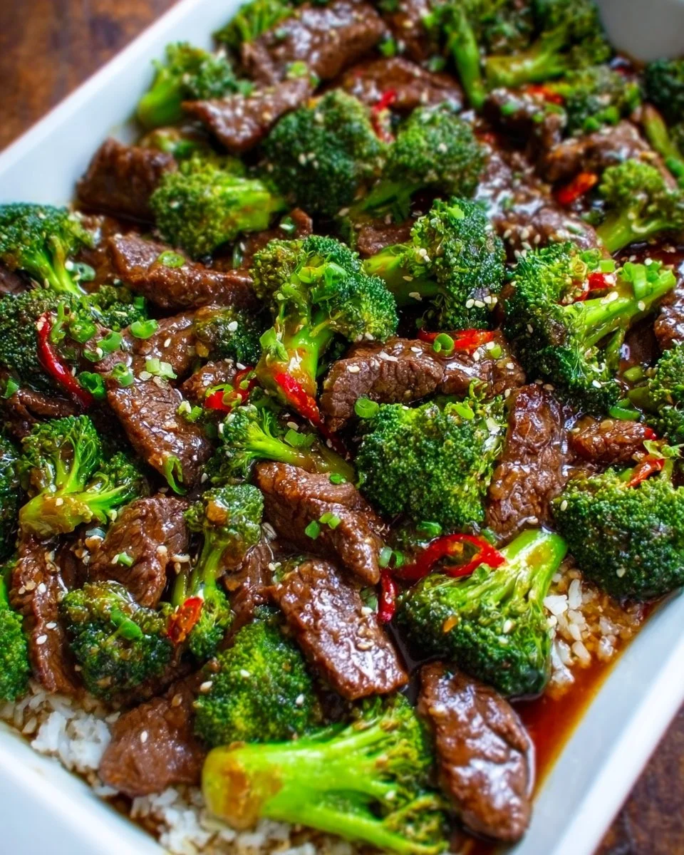 Healthy beef and broccoli stir-fry with vegetables