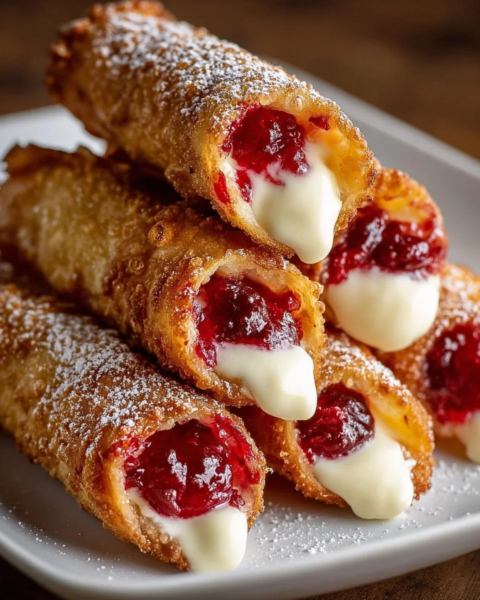 Homemade air fryer cherry cheesecake egg rolls with a crispy golden brown exterior
