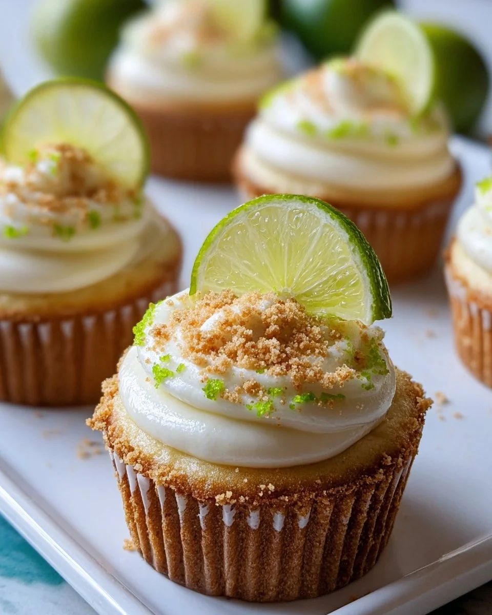 Key Lime Pie Cupcakes topped with creamy frosting and lime zest
