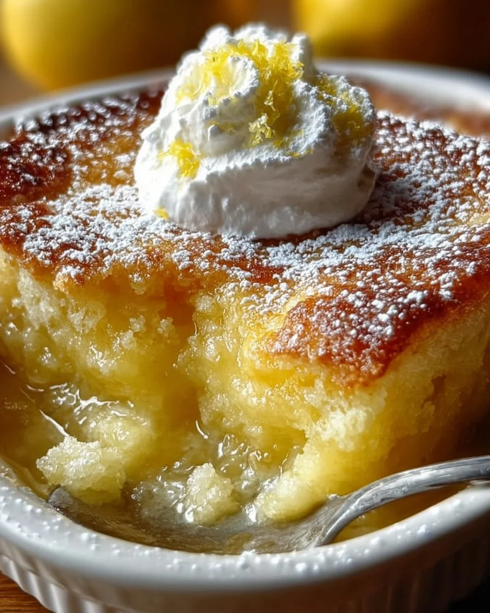 Delicious Lemon Cobbler dessert served warm with a golden crust and fresh lemons.