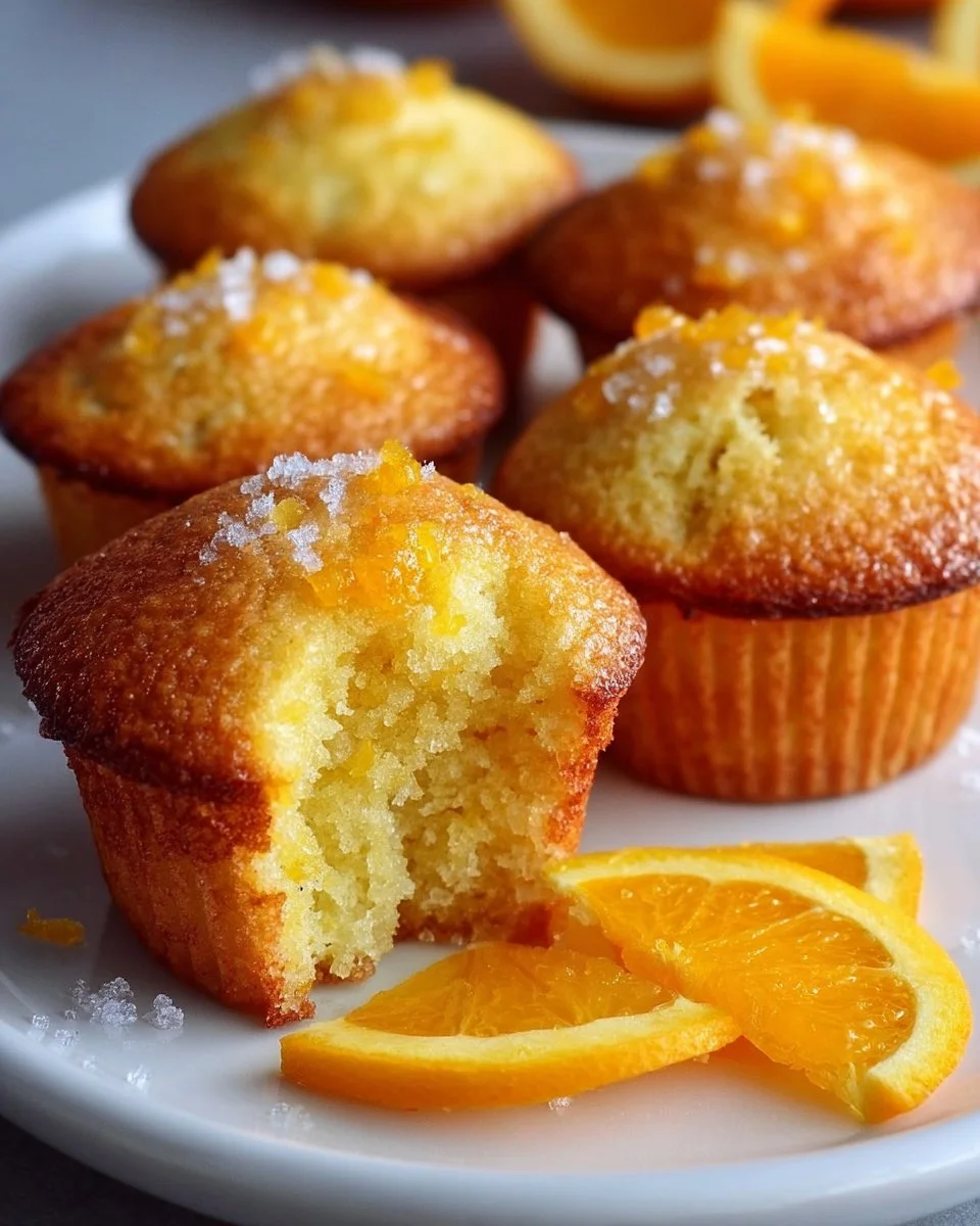 Freshly baked orange muffins with a citrus glaze on a wooden table