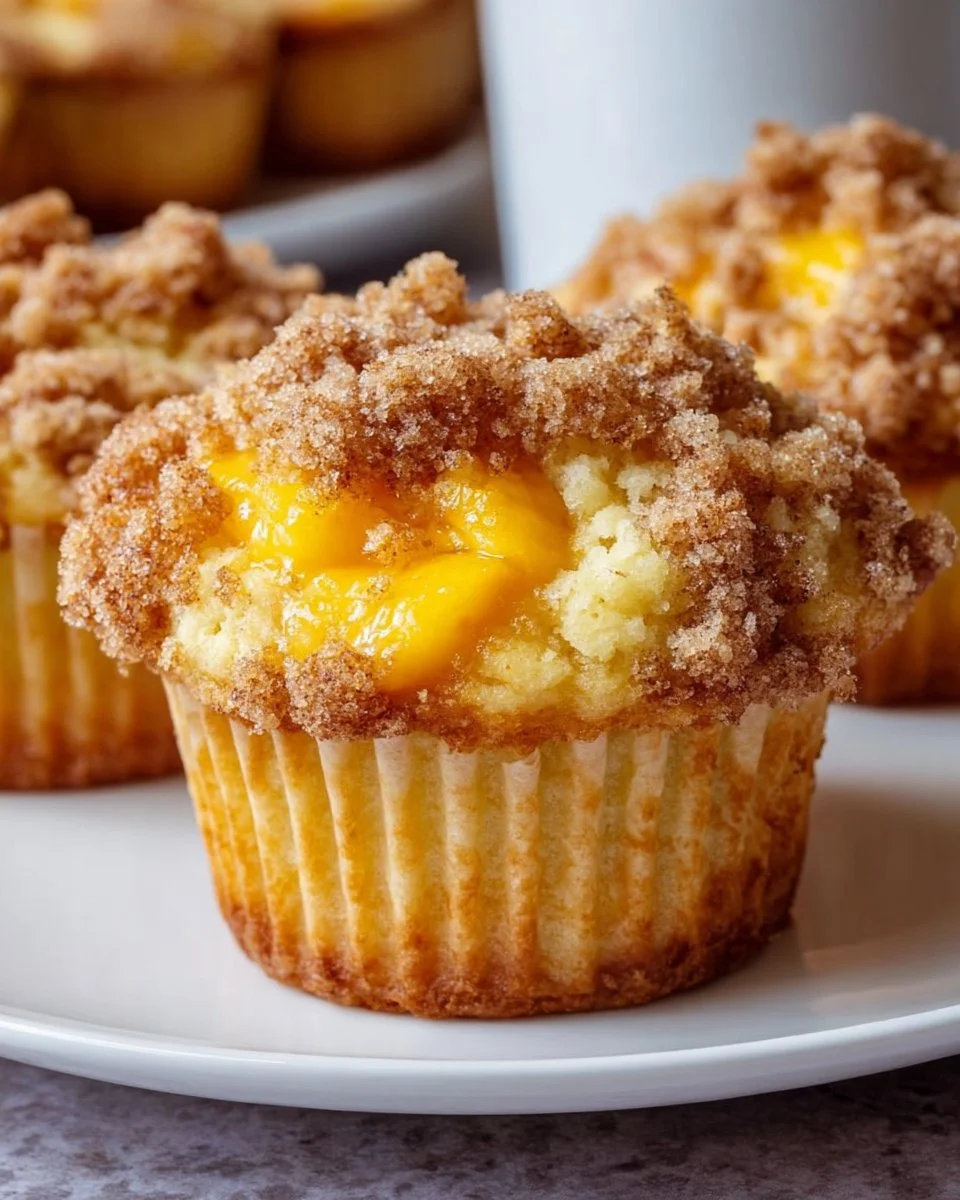 Freshly baked peach crumb topping muffins on a cooling rack