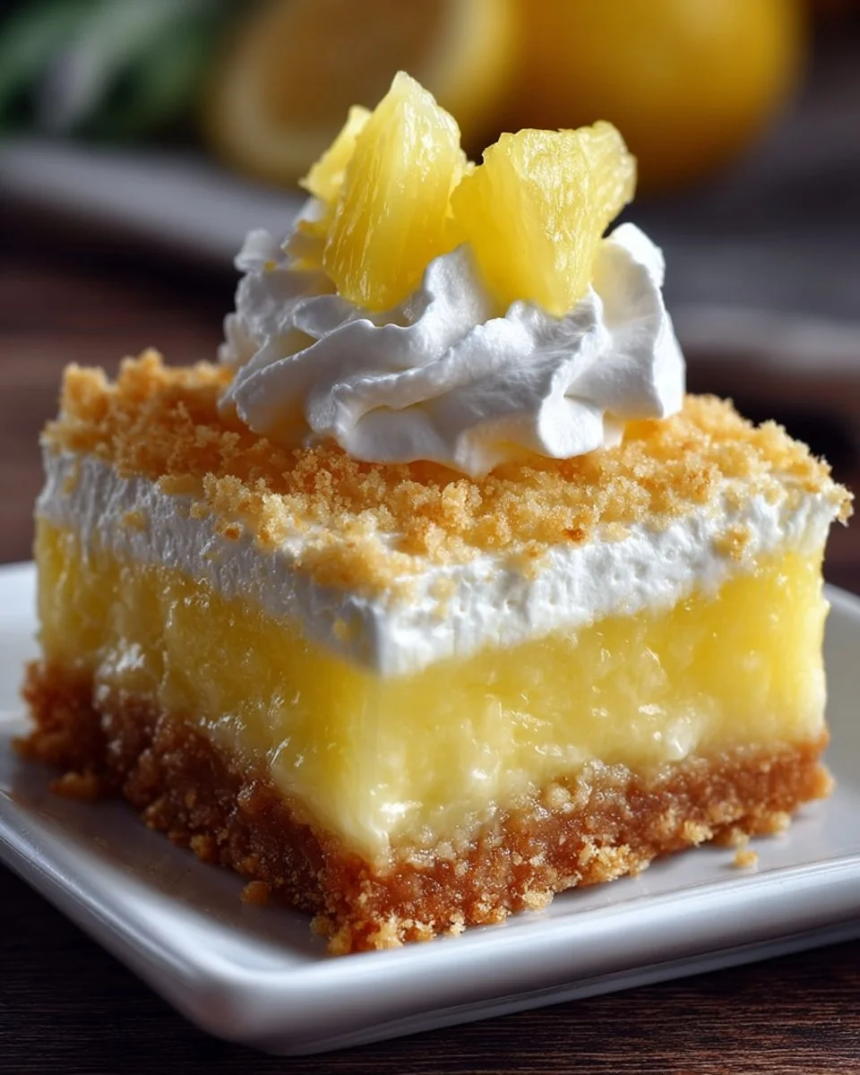 Delicious Pineapple Squares with Graham Crust presented on a plate