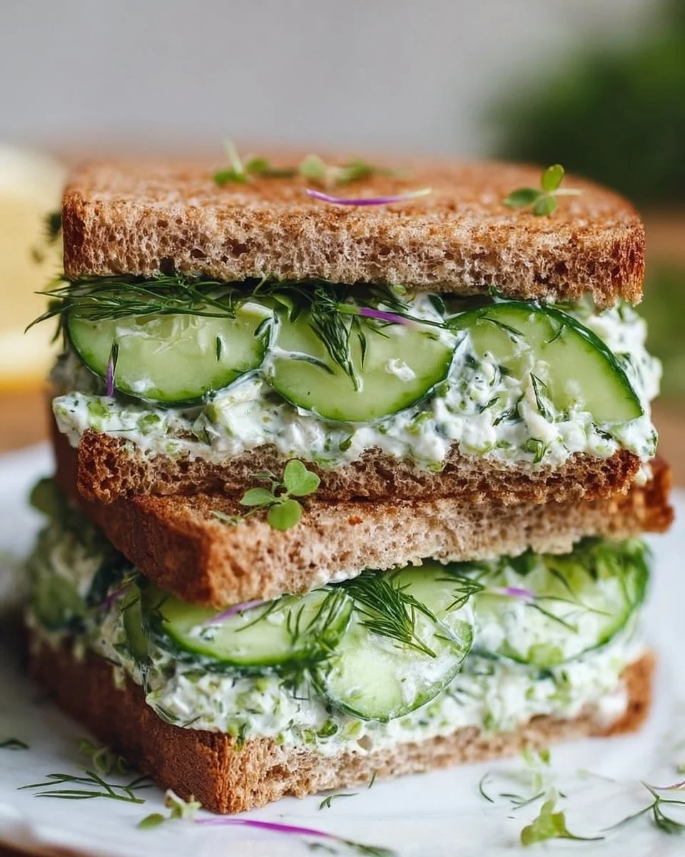 Quick cucumber salad sandwiches with fresh vegetables and herbs