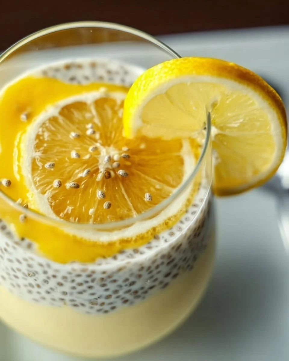 Delicious lemon cream chia pudding served in a glass, topped with fresh lemon zest.