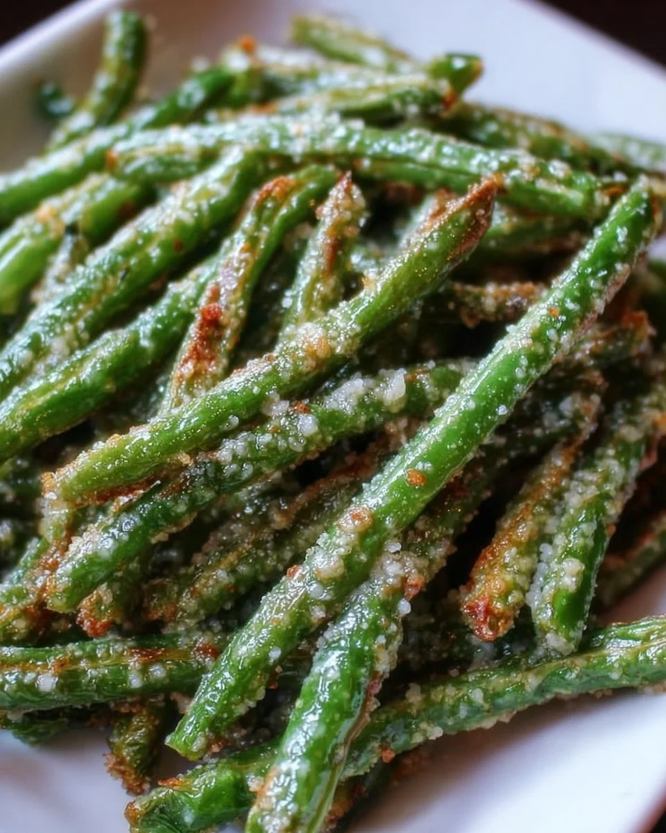 Delicious air fryer parmesan green beans served as a healthy side dish