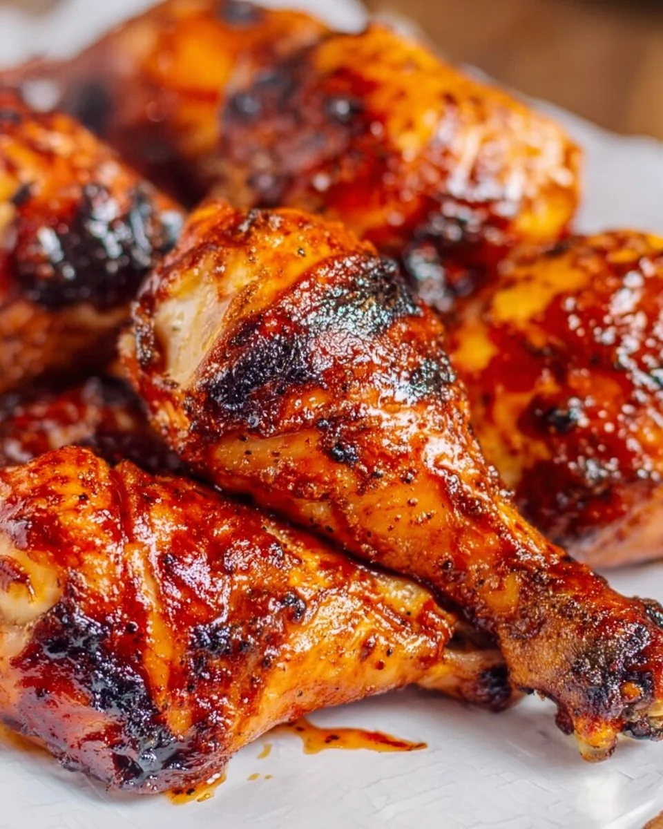 BBQ grilled drumsticks served on a plate with fresh herbs and spices