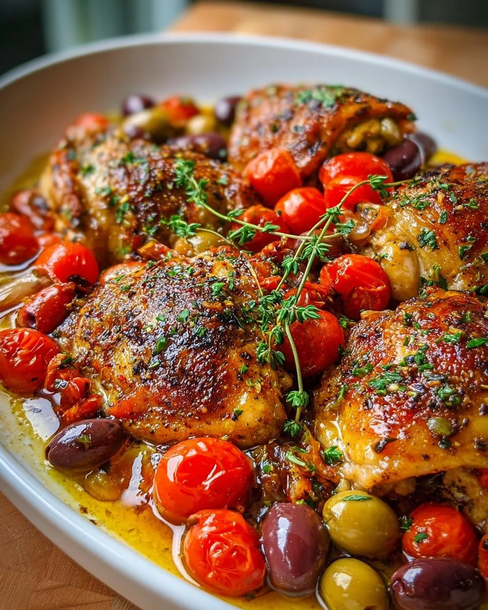 Delicious Braised Chicken Provencal served with fresh herbs and vegetables