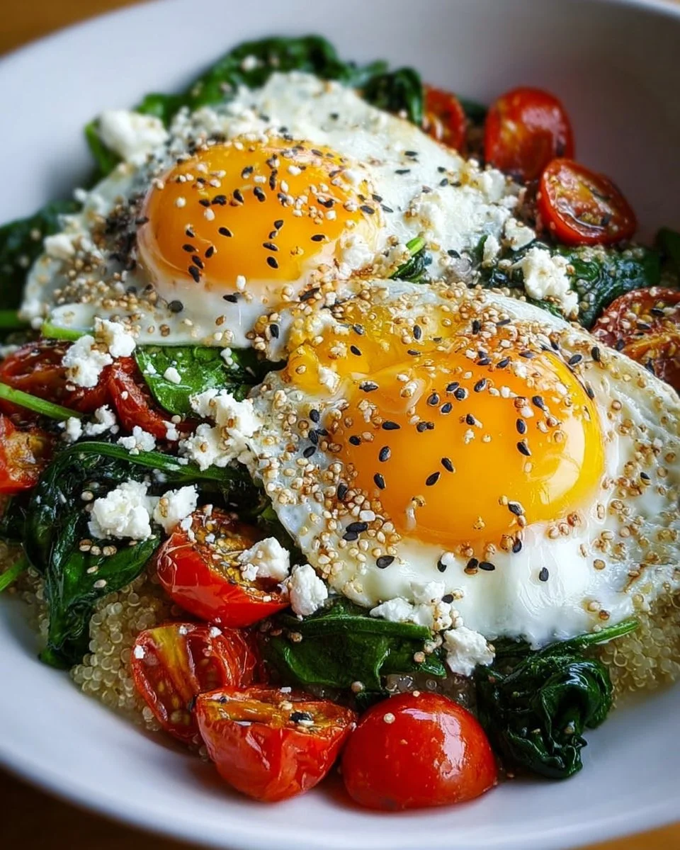 Breakfast Bowl with Egg, Spinach, and Feta for a healthy morning meal
