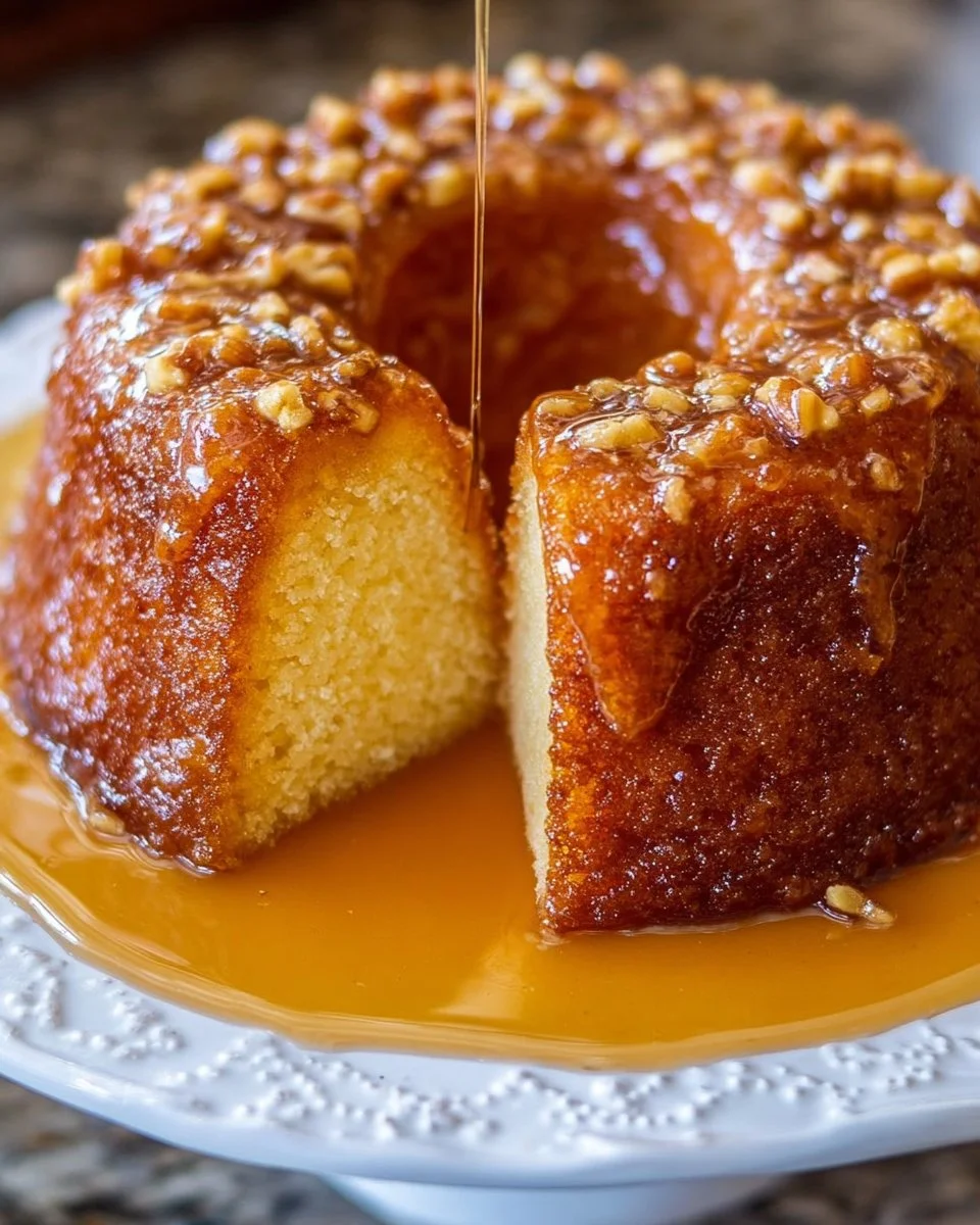 Delicious homemade Butter Rum Cake topped with a rich rum glaze.