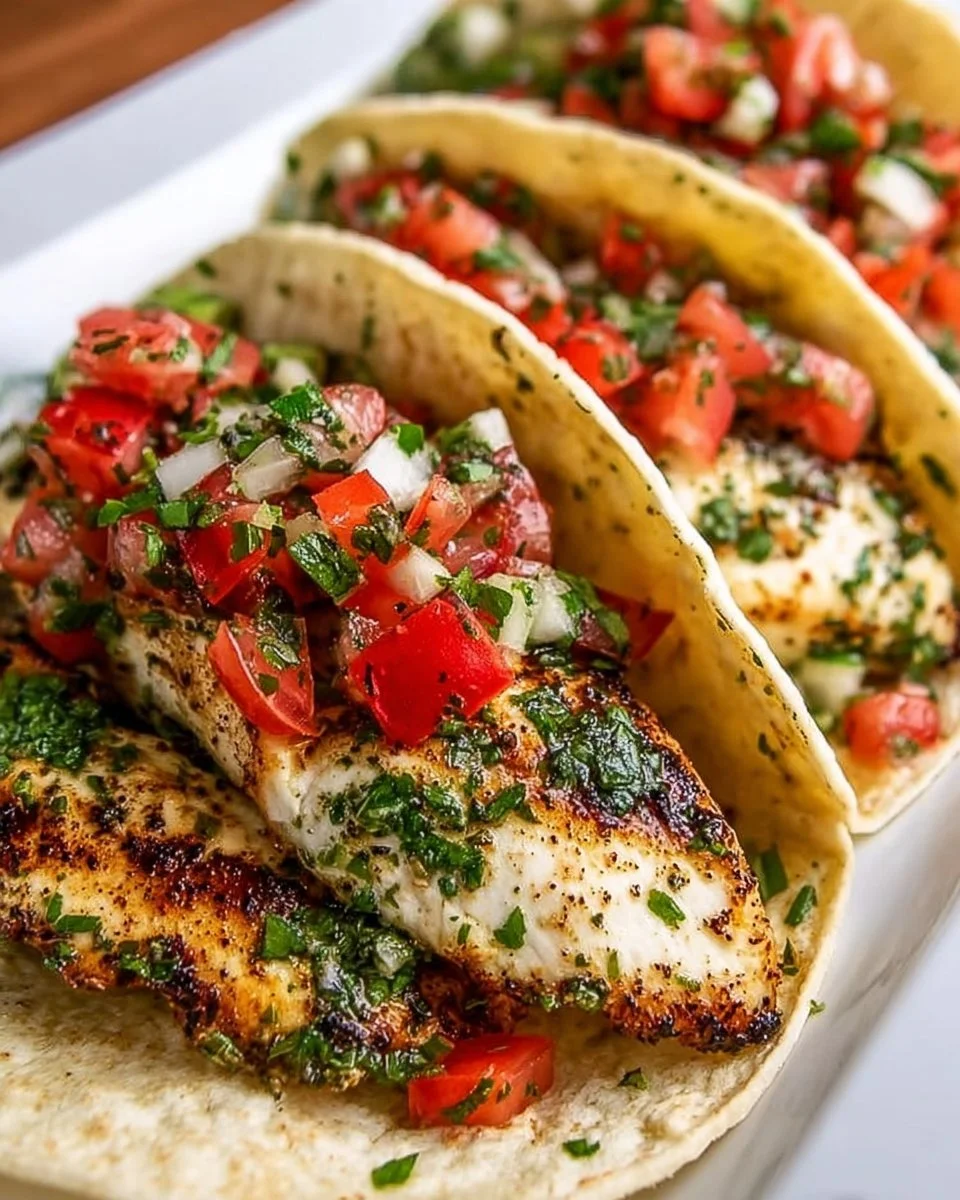 Cilantro lime grilled chicken tacos with fresh toppings and vibrant colors