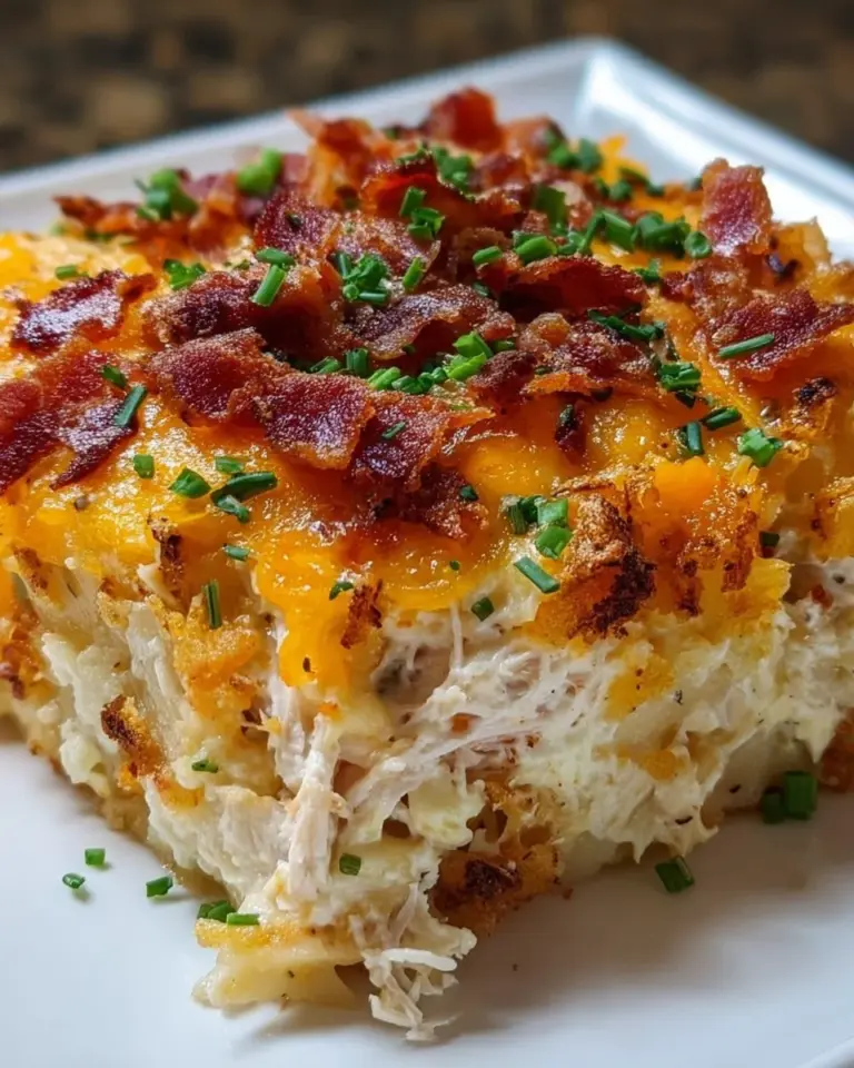 Delicious Crack Chicken Casserole served in a baking dish with toppings