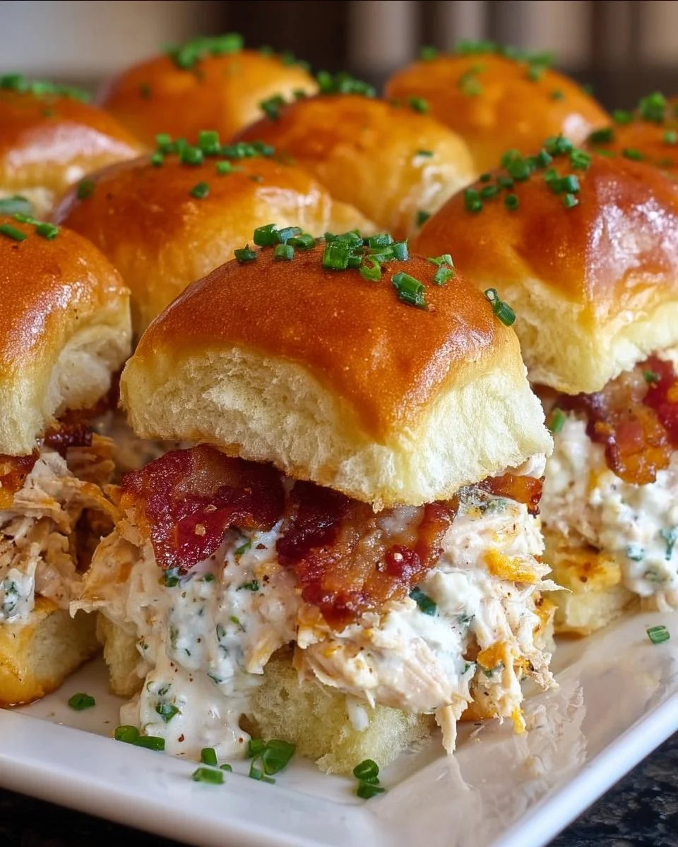 Crack Chicken Sliders served on a platter with garnishes