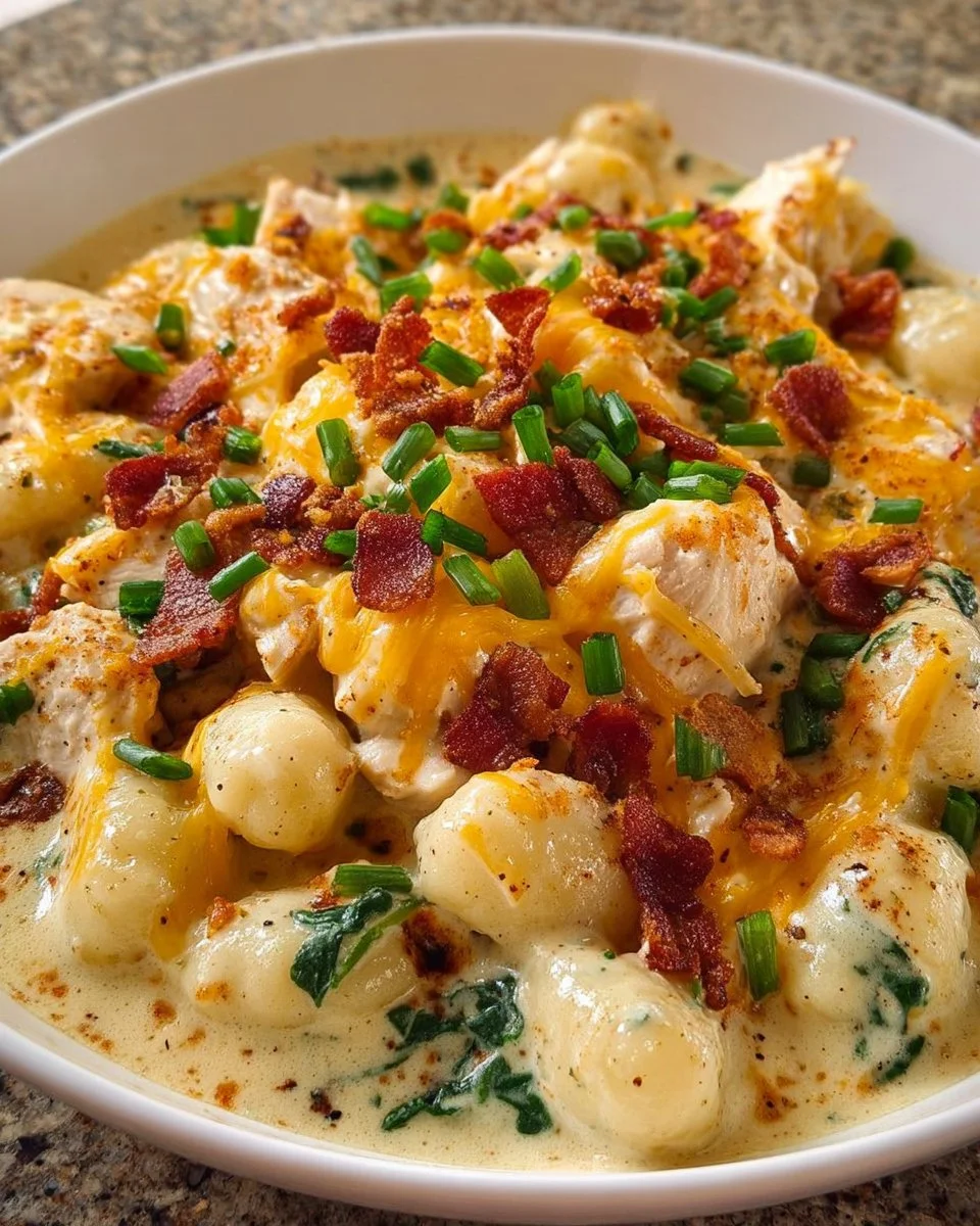 Creamy Crack Chicken Gnocchi garnished with herbs in a bowl