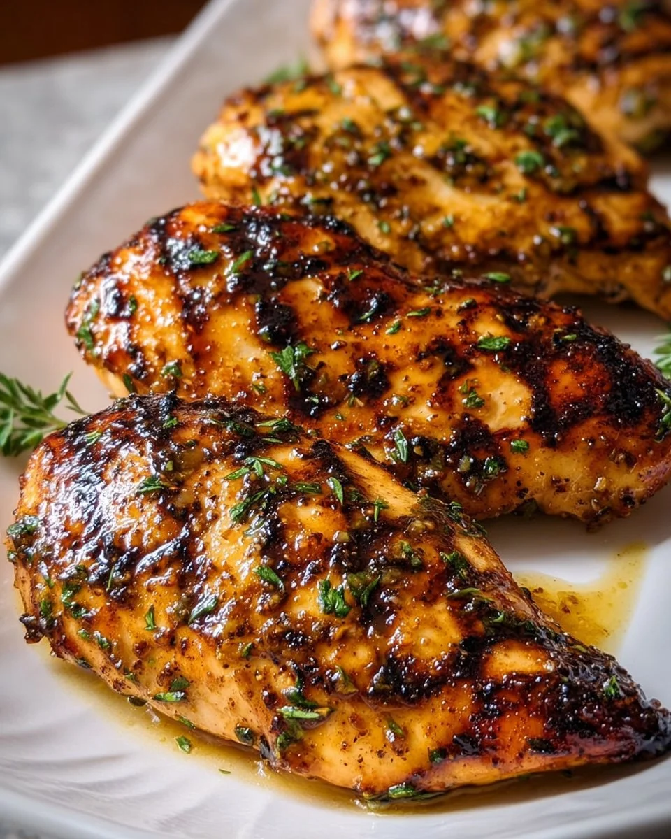 Delicious grilled honey mustard chicken on a plate with vegetables