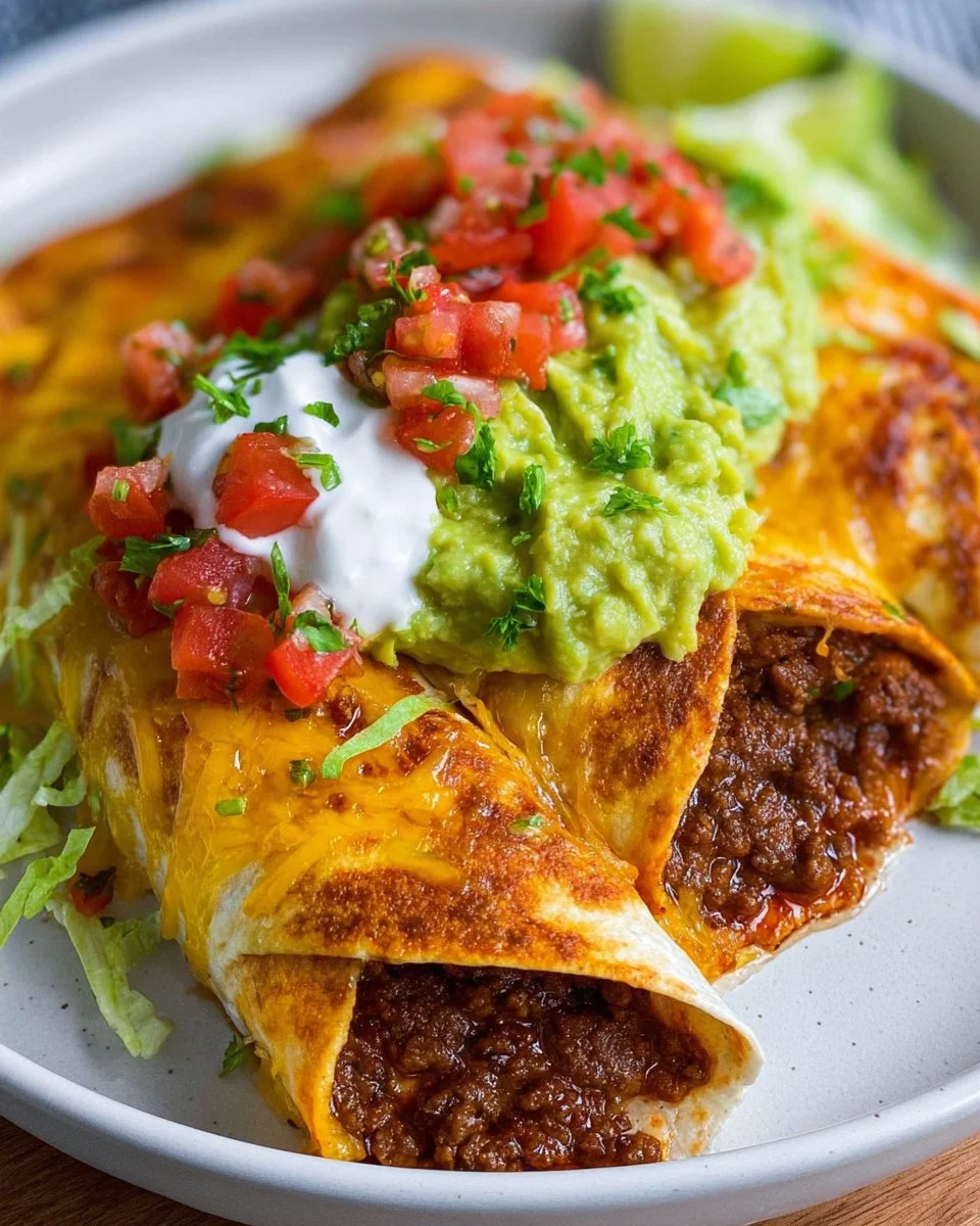 Plate of flavorful ground beef tortillas garnished with fresh ingredients