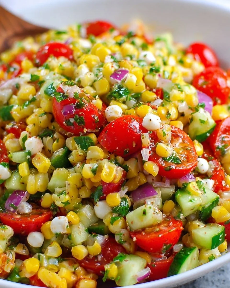 Healthy corn salad with fresh ingredients and vibrant colors